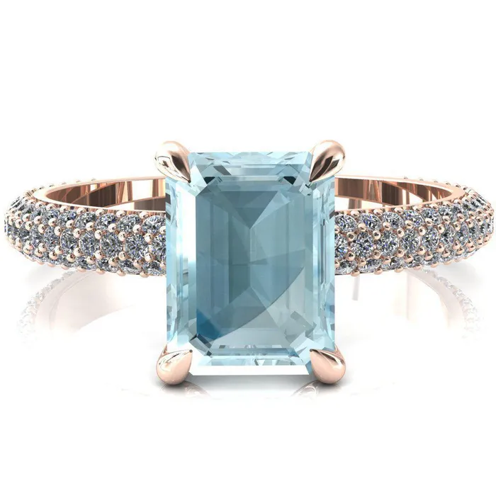 Rings Elley Emerald Aqua Blue Spinel 4 Claw Prong Diamond Accent Engagement Ring Fire Brilliance 