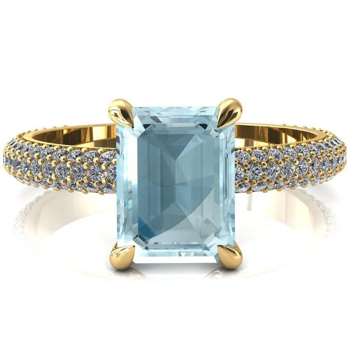 Rings Elley Emerald Aqua Blue Spinel 4 Claw Prong Diamond Accent Engagement Ring Fire Brilliance 