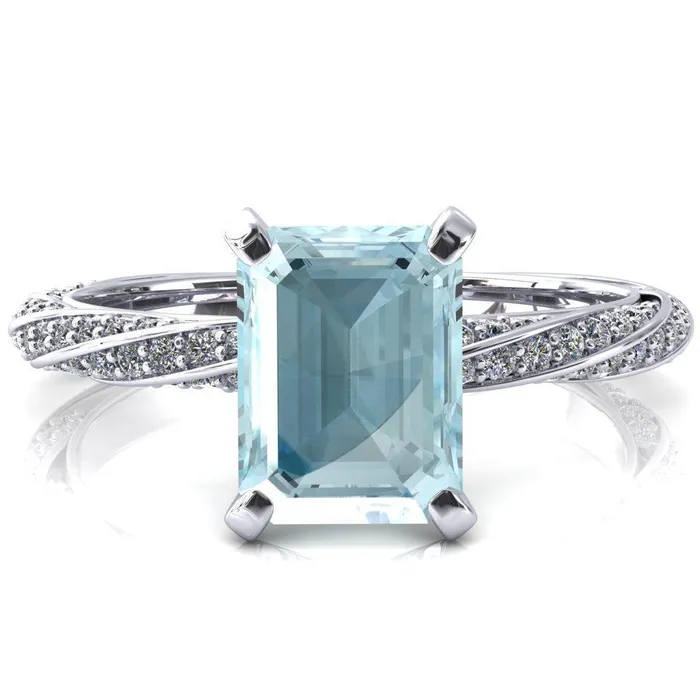 Rings Elysia Emerald Aqua Blue Spinel 4 Prong 34 Eternity Diamond Accent Ring Fire Brilliance 