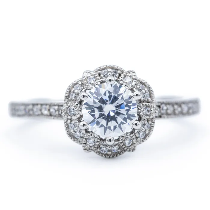 Rings Fire Brilliance 6mm Round Center 14K White Gold Halo Ring