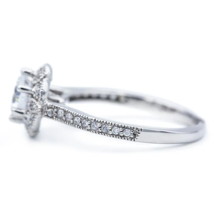 Rings Fire Brilliance 6mm Round Center 14K White Gold Halo Ring