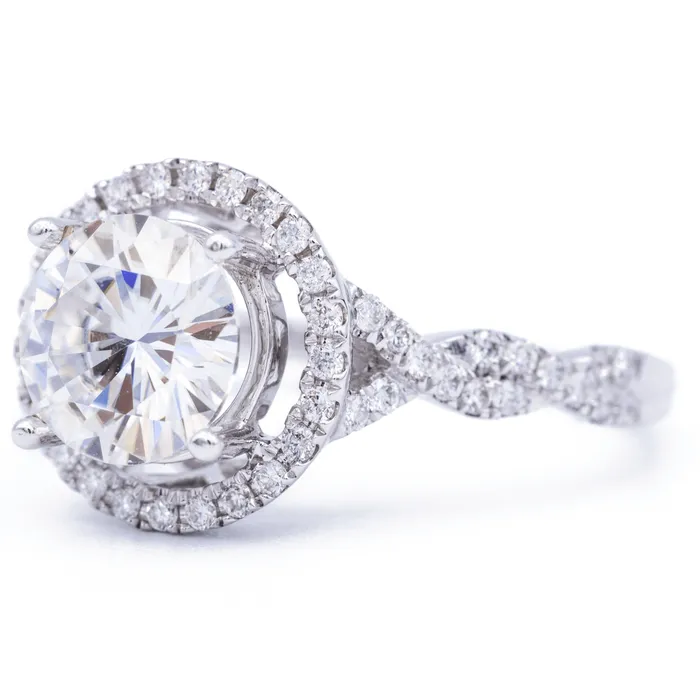 Rings Fire Brilliance 8mm Round Center 14K White Gold Halo Ring