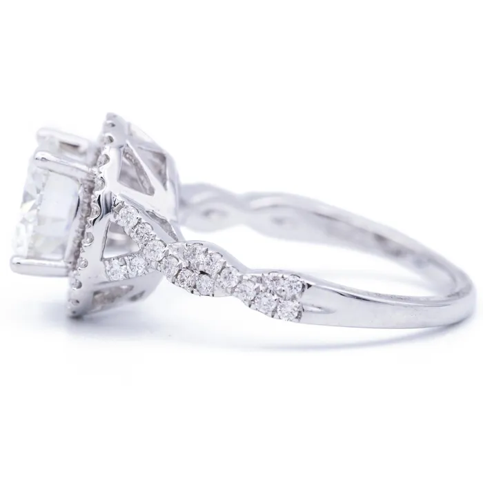 Rings Fire Brilliance 8mm Round Center 14K White Gold Halo Ring