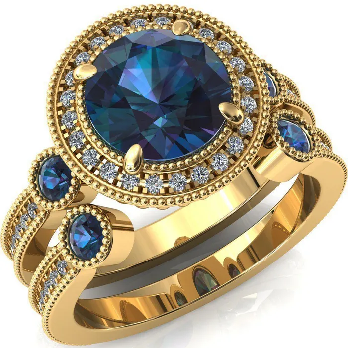 Rings Fire Brilliance Brachium Round Alexandrite Bezel Milgrain Halo 34 Eternity Accent Diamond Ring