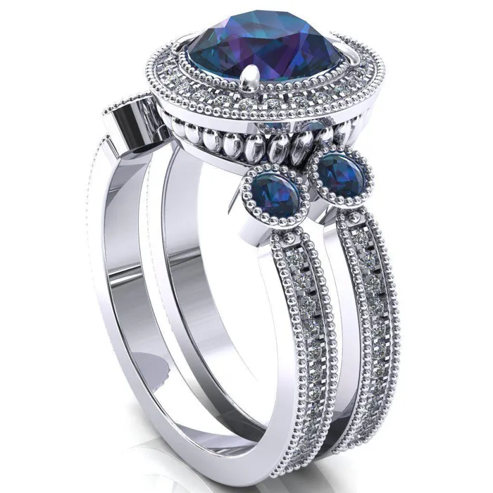Rings Fire Brilliance Brachium Round Alexandrite Bezel Milgrain Halo 34 Eternity Accent Diamond Ring