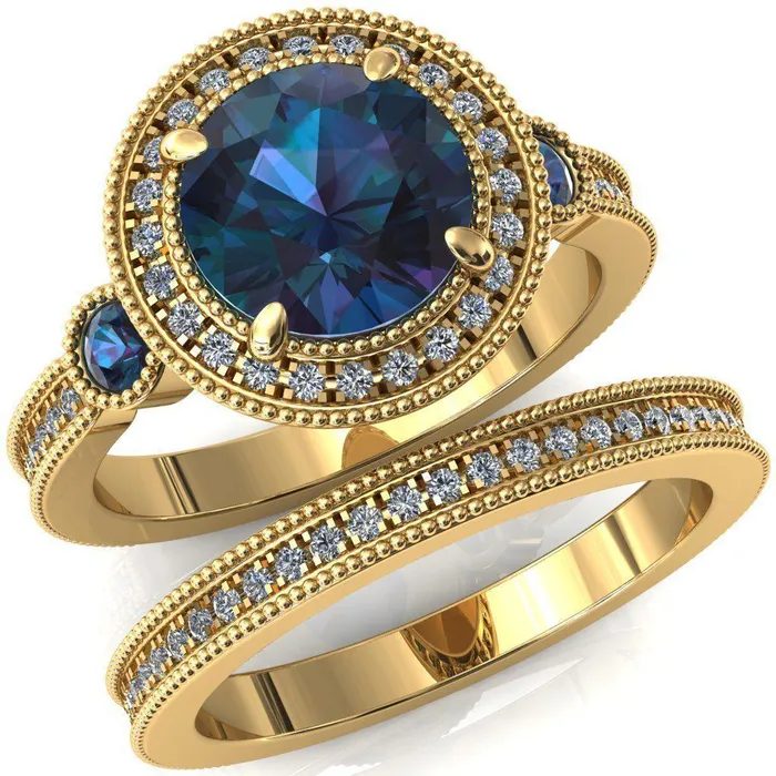 Rings Fire Brilliance Brachium Round Alexandrite Bezel Milgrain Halo 34 Eternity Accent Diamond Ring