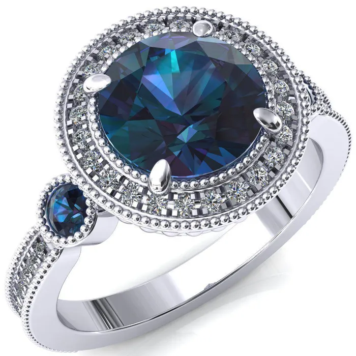 Rings Fire Brilliance Brachium Round Alexandrite Bezel Milgrain Halo 34 Eternity Accent Diamond Ring