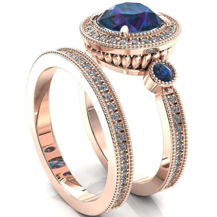 Rings Fire Brilliance Brachium Round Alexandrite Bezel Milgrain Halo 34 Eternity Accent Diamond Ring