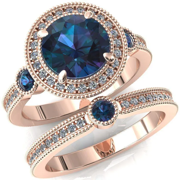 Rings Fire Brilliance Brachium Round Alexandrite Bezel Milgrain Halo 34 Eternity Accent Diamond Ring