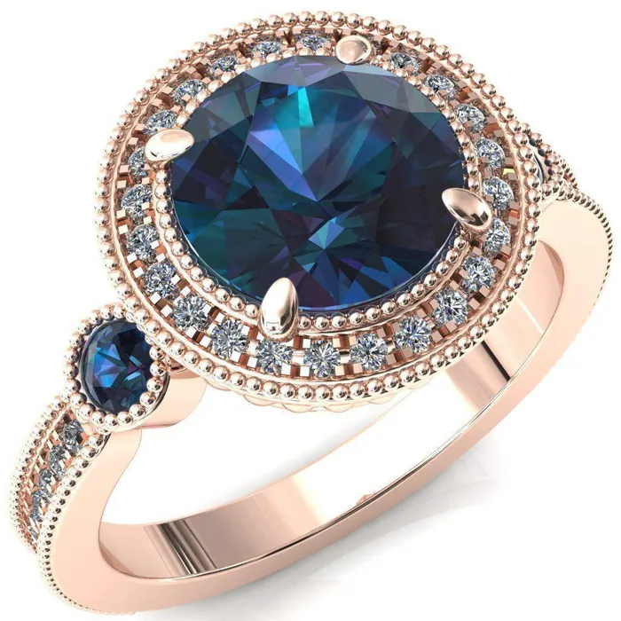 Rings Fire Brilliance Brachium Round Alexandrite Bezel Milgrain Halo 34 Eternity Accent Diamond Ring