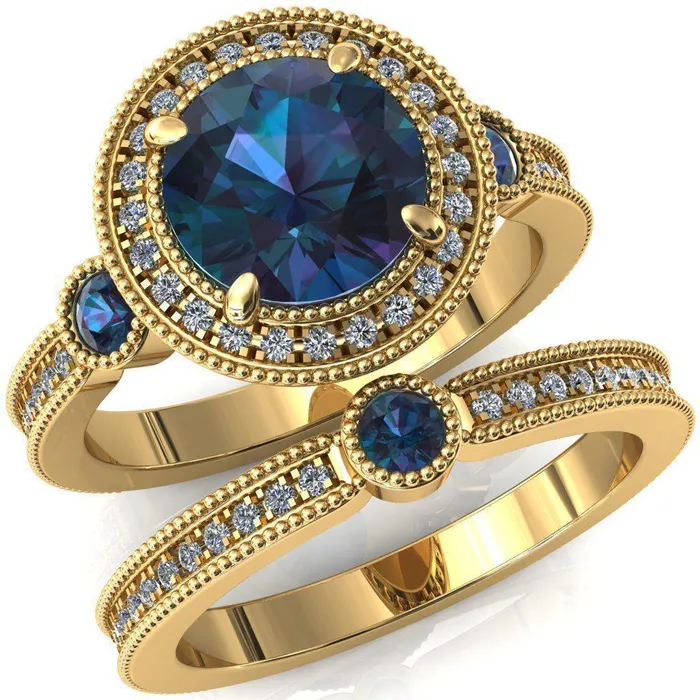 Rings Fire Brilliance Brachium Round Alexandrite Bezel Milgrain Halo 34 Eternity Accent Diamond Ring