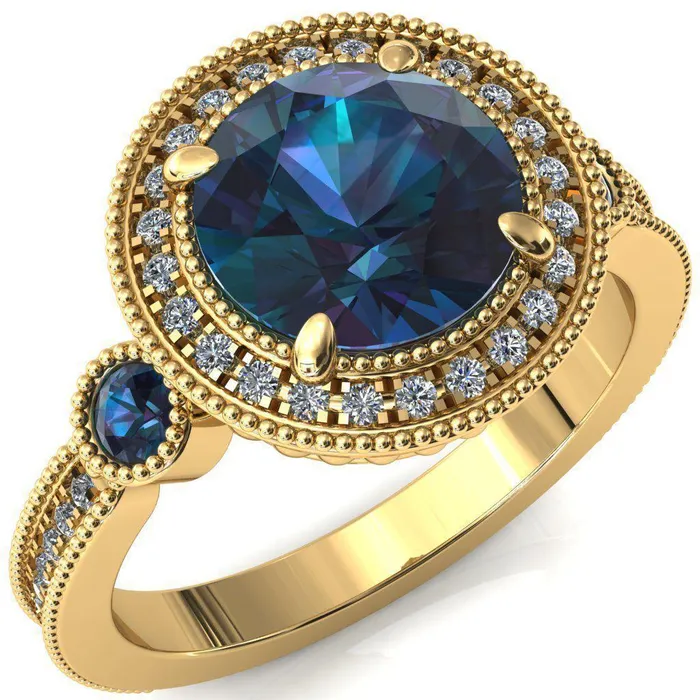 Rings Fire Brilliance Brachium Round Alexandrite Bezel Milgrain Halo 34 Eternity Accent Diamond Ring