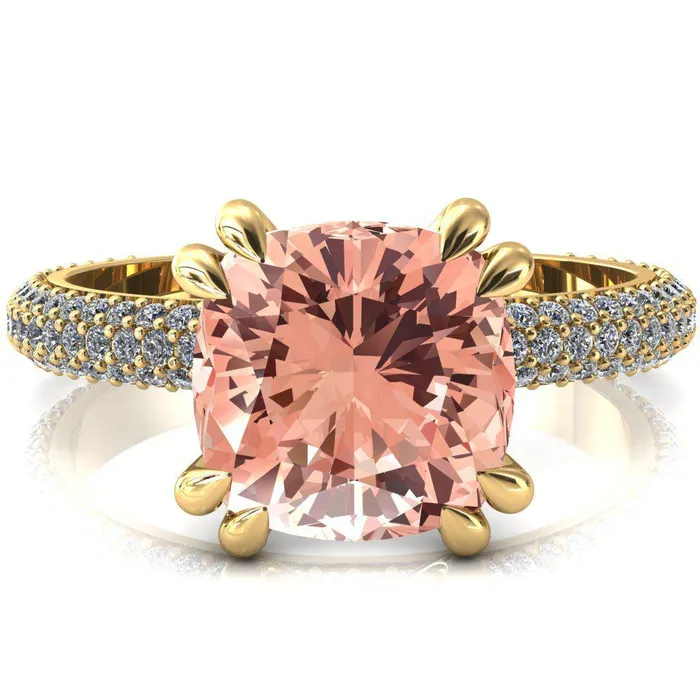 Rings Fire Brilliance Elley Cushion Champagne Sapphire 4 Claw Prong Diamond Accent Engagement Ring