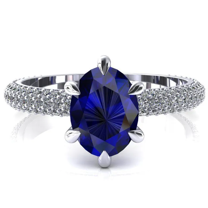 Rings Fire Brilliance Elley Oval Blue Sapphire 6 Claw Prong Diamond Accent Engagement Ring Rings Fire Brilliance Elley Oval Blue Sapphire 6 Claw Prong Diamond Accent Engagement Ring