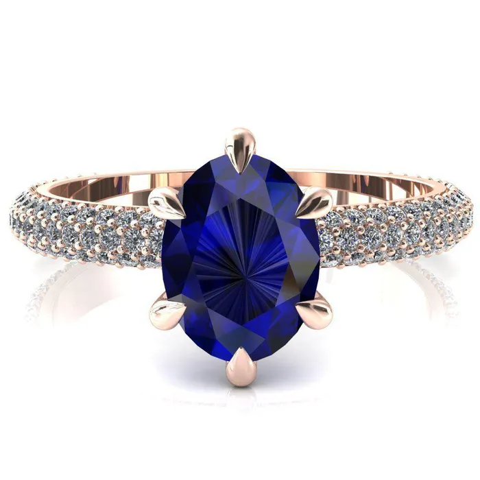 Rings Fire Brilliance Elley Oval Blue Sapphire 6 Claw Prong Diamond Accent Engagement Ring