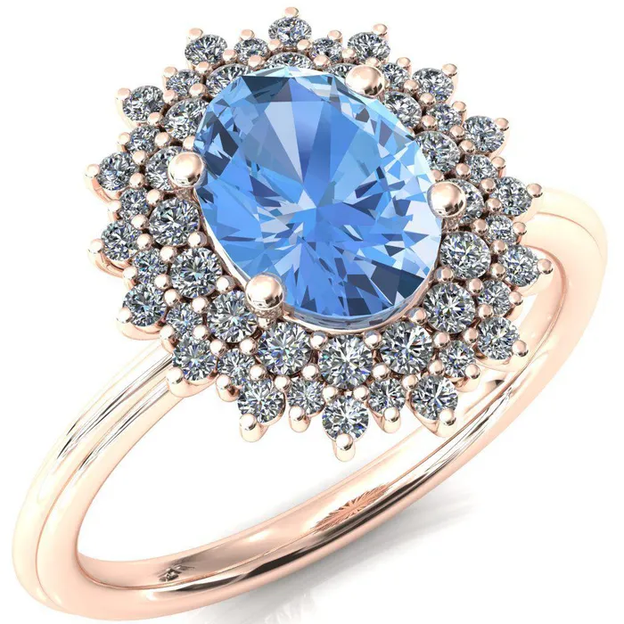 Rings Fire Brilliance Eridanus Oval Aqua Blue Spinel 4 Prong Diamond Cluster Halo Engagement Ring