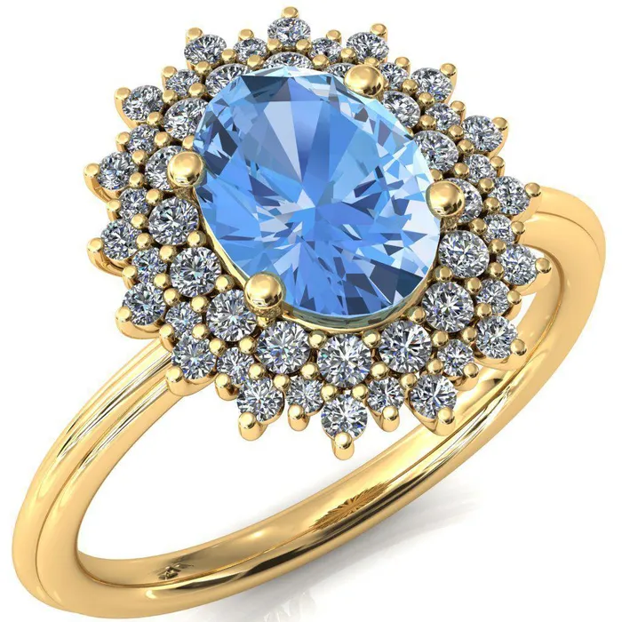 Rings Fire Brilliance Eridanus Oval Aqua Blue Spinel 4 Prong Diamond Cluster Halo Engagement Ring