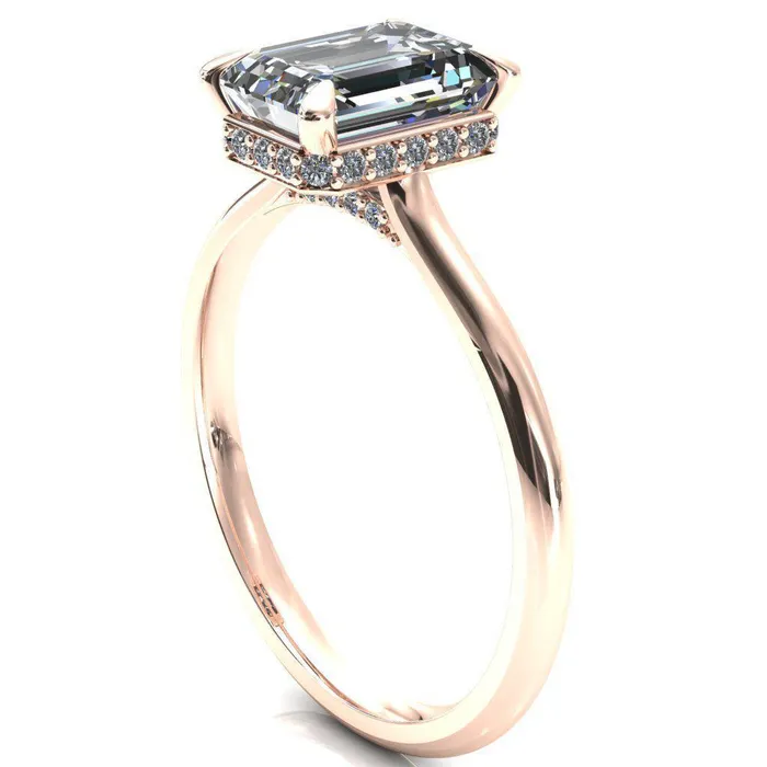 Rings Fire Brilliance Janey Emerald Moissanite 4 Prongs Claw Floating Halo Inverted Cathedral Ring