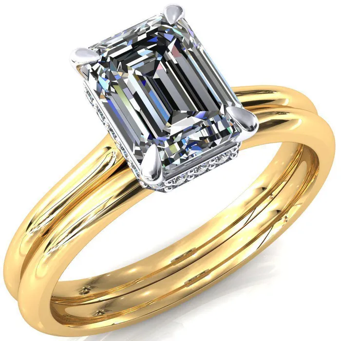 Rings Fire Brilliance Janey Emerald Moissanite 4 Prongs Claw Floating Halo Inverted Cathedral Ring