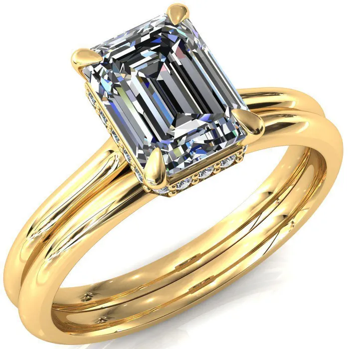 Rings Fire Brilliance Janey Emerald Moissanite 4 Prongs Claw Floating Halo Inverted Cathedral Ring