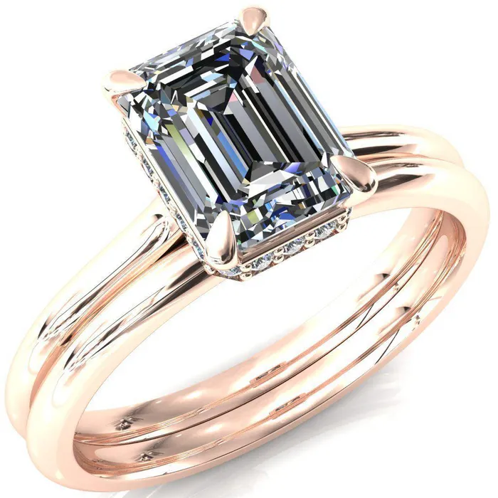 Rings Fire Brilliance Janey Emerald Moissanite 4 Prongs Claw Floating Halo Inverted Cathedral Ring