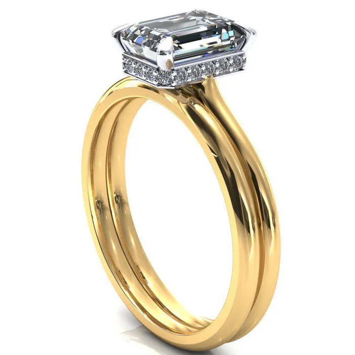 Rings Fire Brilliance Janey Emerald Moissanite 4 Prongs Claw Floating Halo Inverted Cathedral Ring
