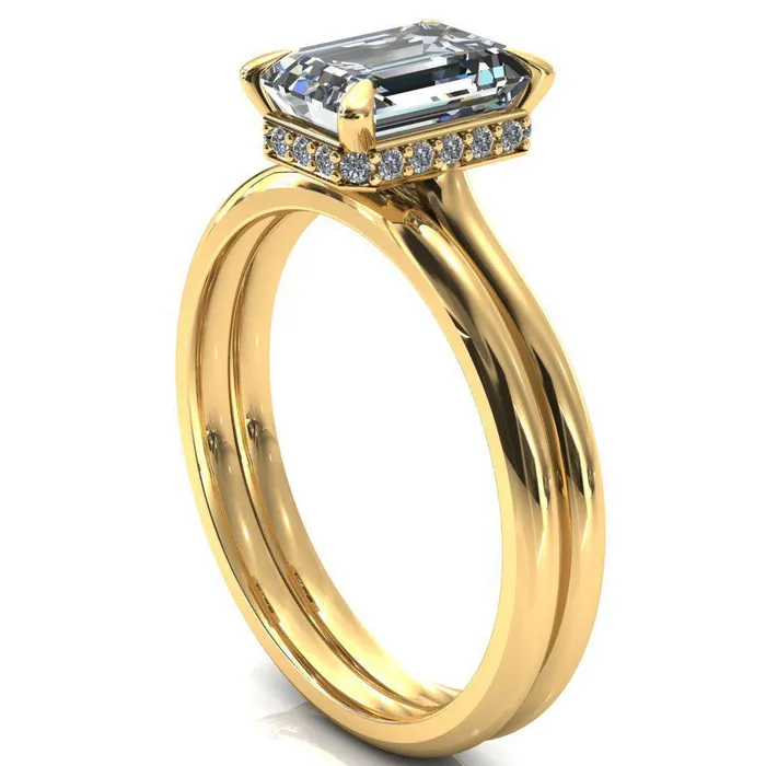 Rings Fire Brilliance Janey Emerald Moissanite 4 Prongs Claw Floating Halo Inverted Cathedral Ring