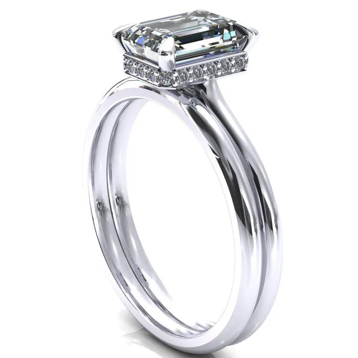 Rings Fire Brilliance Janey Emerald Moissanite 4 Prongs Claw Floating Halo Inverted Cathedral Ring