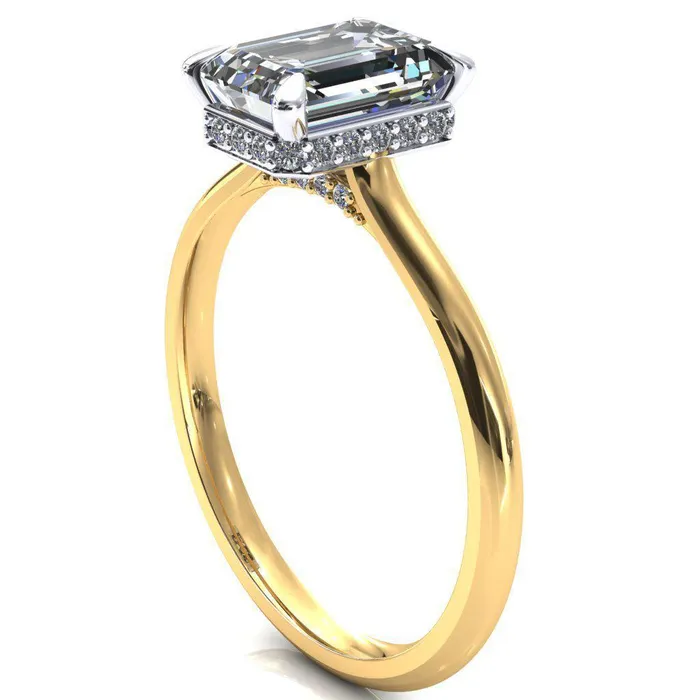 Rings Fire Brilliance Janey Emerald Moissanite 4 Prongs Claw Floating Halo Inverted Cathedral Ring