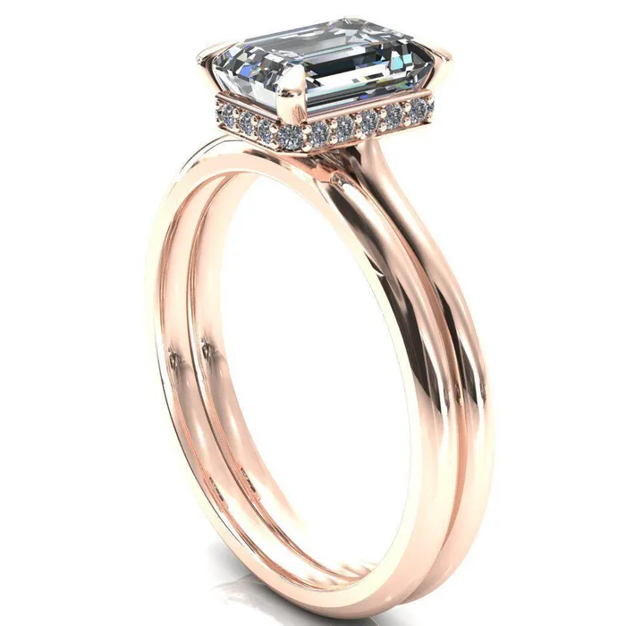 Rings Fire Brilliance Janey Emerald Moissanite 4 Prongs Claw Floating Halo Inverted Cathedral Ring