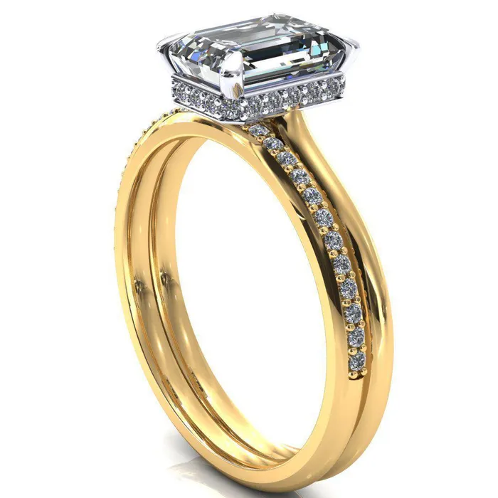 Rings Fire Brilliance Janey Emerald Moissanite 4 Prongs Claw Floating Halo Inverted Cathedral Ring