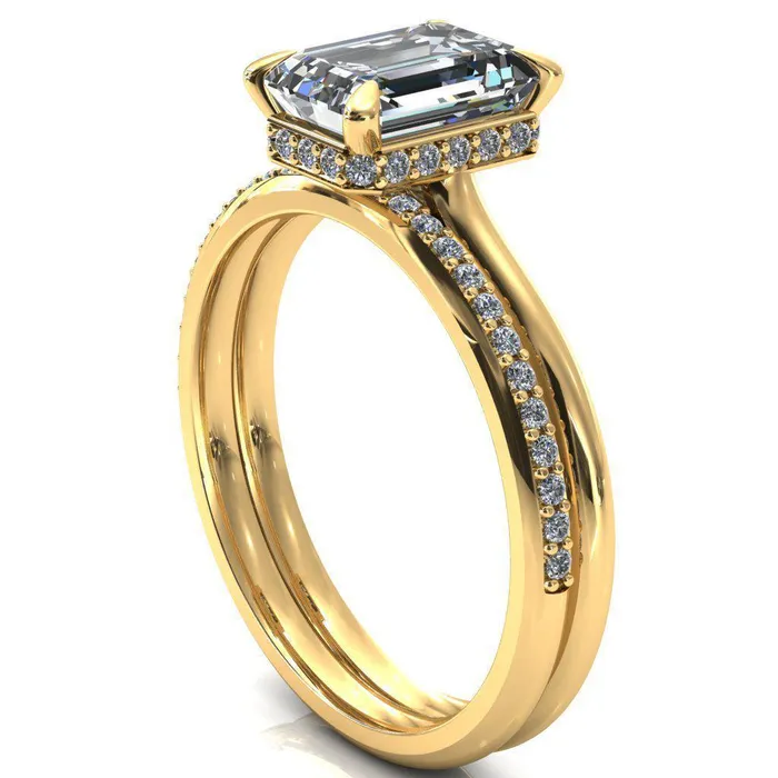Rings Fire Brilliance Janey Emerald Moissanite 4 Prongs Claw Floating Halo Inverted Cathedral Ring