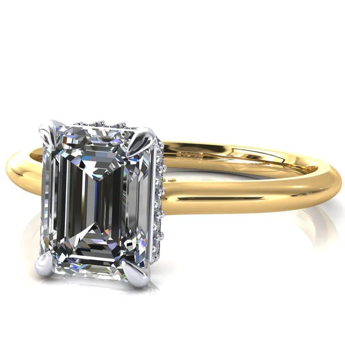 Rings Fire Brilliance Janey Emerald Moissanite 4 Prongs Claw Floating Halo Inverted Cathedral Ring