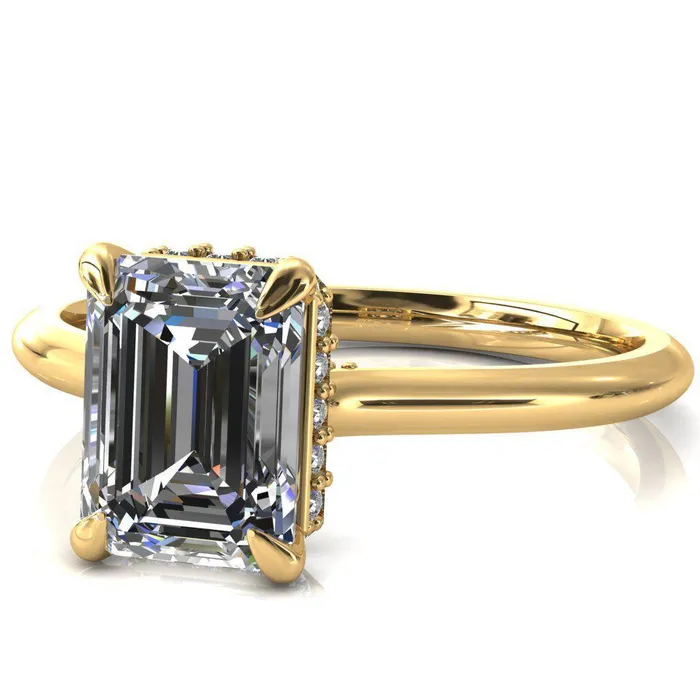 Rings Fire Brilliance Janey Emerald Moissanite 4 Prongs Claw Floating Halo Inverted Cathedral Ring