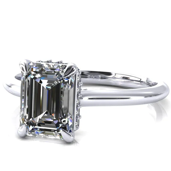 Rings Fire Brilliance Janey Emerald Moissanite 4 Prongs Claw Floating Halo Inverted Cathedral Ring
