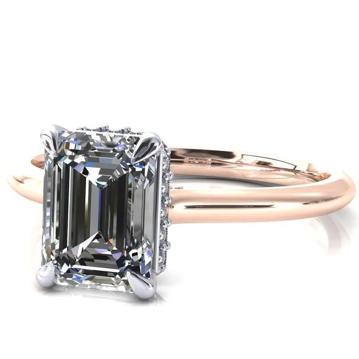 Rings Fire Brilliance Janey Emerald Moissanite 4 Prongs Claw Floating Halo Inverted Cathedral Ring