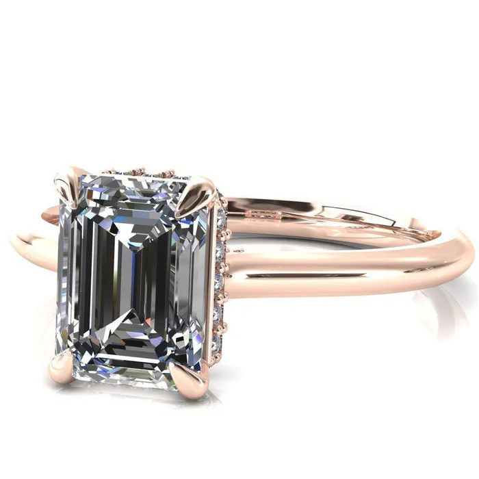 Rings Fire Brilliance Janey Emerald Moissanite 4 Prongs Claw Floating Halo Inverted Cathedral Ring
