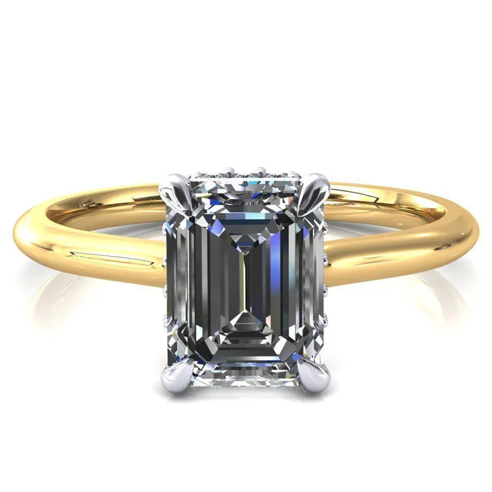 Rings Fire Brilliance Janey Emerald Moissanite 4 Prongs Claw Floating Halo Inverted Cathedral Ring