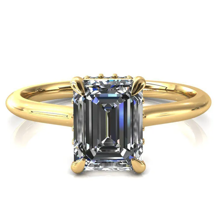 Rings Fire Brilliance Janey Emerald Moissanite 4 Prongs Claw Floating Halo Inverted Cathedral Ring