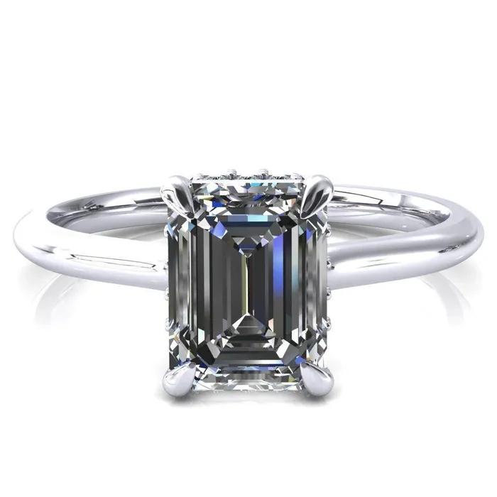 Rings Fire Brilliance Janey Emerald Moissanite 4 Prongs Claw Floating Halo Inverted Cathedral Ring