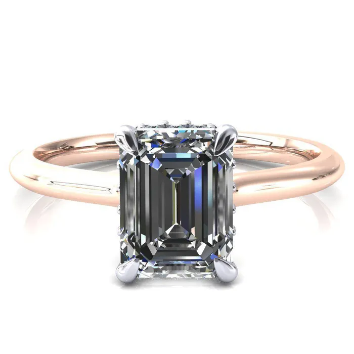 Rings Fire Brilliance Janey Emerald Moissanite 4 Prongs Claw Floating Halo Inverted Cathedral Ring