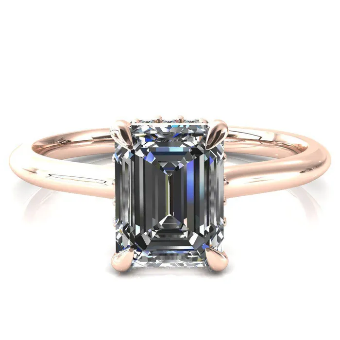 Rings Fire Brilliance Janey Emerald Moissanite 4 Prongs Claw Floating Halo Inverted Cathedral Ring