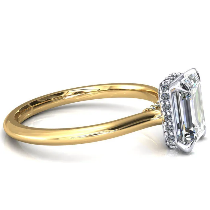 Rings Fire Brilliance Janey Emerald Moissanite 4 Prongs Claw Floating Halo Inverted Cathedral Ring