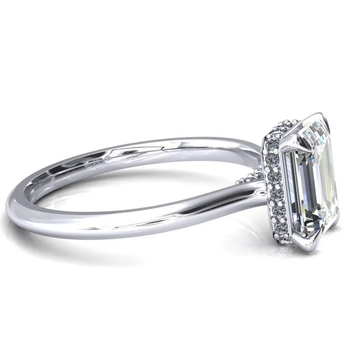 Rings Fire Brilliance Janey Emerald Moissanite 4 Prongs Claw Floating Halo Inverted Cathedral Ring