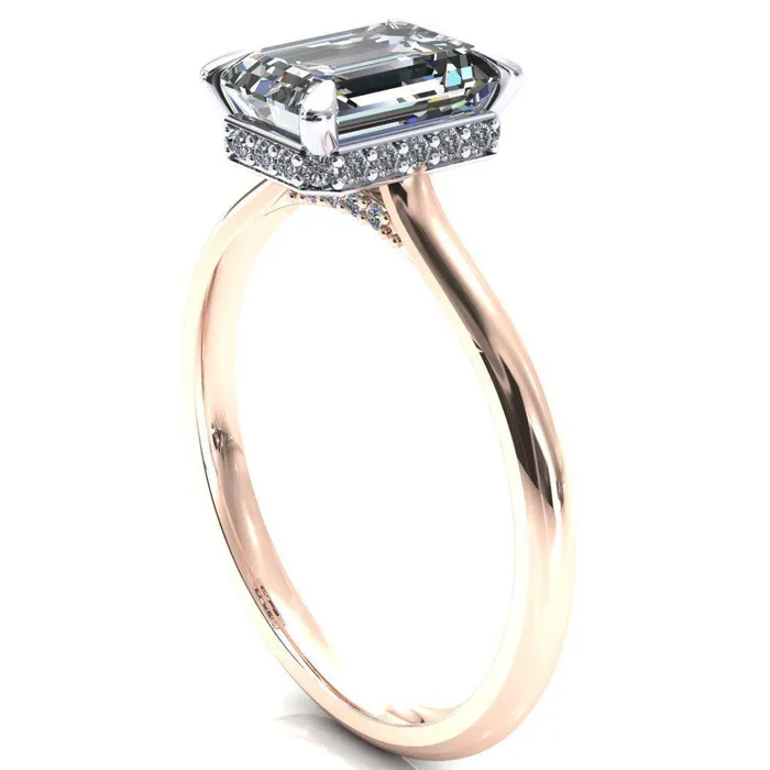 Rings Fire Brilliance Janey Emerald Moissanite 4 Prongs Claw Floating Halo Inverted Cathedral Ring