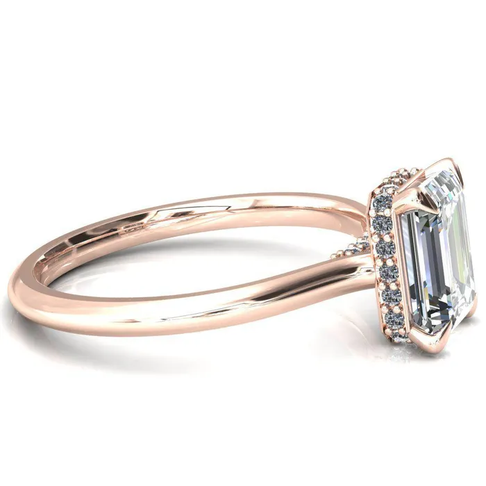 Rings Fire Brilliance Janey Emerald Moissanite 4 Prongs Claw Floating Halo Inverted Cathedral Ring
