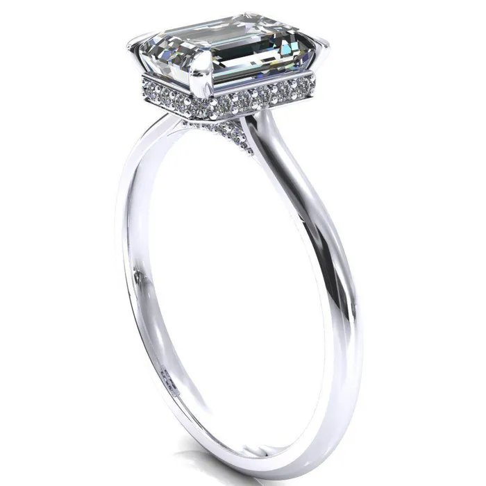 Rings Fire Brilliance Janey Emerald Moissanite 4 Prongs Claw Floating Halo Inverted Cathedral Ring
