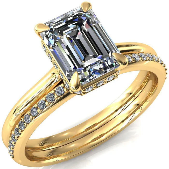 Rings Fire Brilliance Janey Emerald Moissanite 4 Prongs Claw Floating Halo Inverted Cathedral Ring
