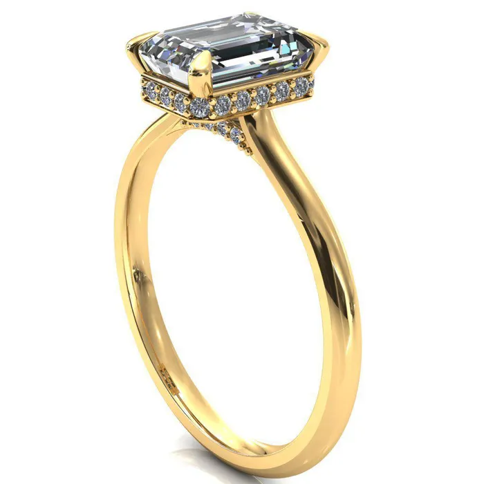 Rings Fire Brilliance Janey Emerald Moissanite 4 Prongs Claw Floating Halo Inverted Cathedral Ring