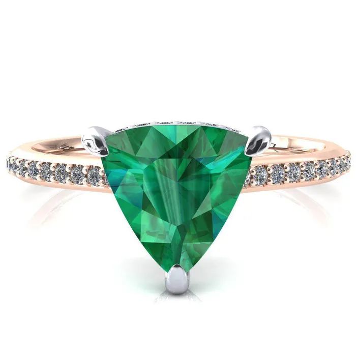 Rings Fire Brilliance Kiki Trillion Emerald 3 Prongs Claw Floating Halo 12 Pinpoint Inverted Cathedral Ring